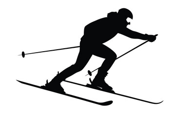 Vector art of silhouette of a skier skiing downhill on a slope, isolated on white background