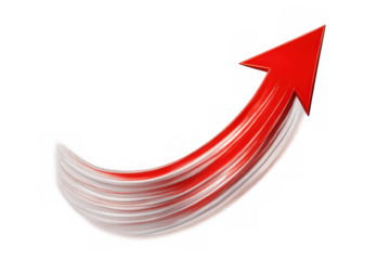 Red arrow pointing upward, symbolizing growth, progress, and success, set against a transparent background for versatile use