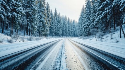 Obraz premium Snow-Covered Forest Road Animation Background