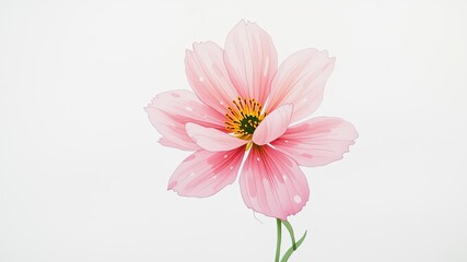 Fototapeta premium Soft Pink Flower with Yellow Center Watercolor Art