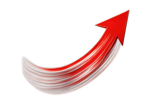 Red arrow pointing upward, symbolizing growth, progress, and success, set against a transparent background for versatile use