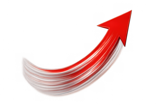 Red arrow pointing upward, symbolizing growth, progress, and success, set against a transparent background for versatile use