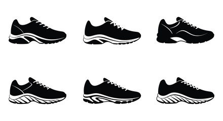 Silhouette Set of Running Shoes Sneakers Trainers Footwear Sport Equipment
