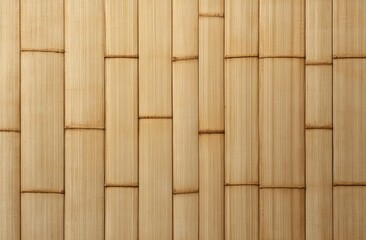 Fototapeta premium A textured bamboo wall with vertical panels, showcasing natural tones and a seamless design, ideal for decor and aesthetic applications.