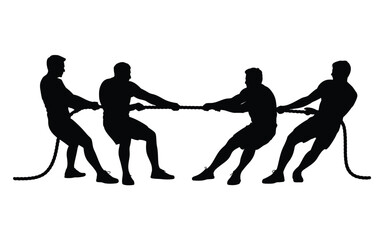 Vector art of silhouette of two teams playing tug of war isolated on white background