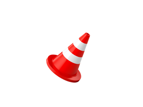 Png traffic cone with red and white stripes, a safety device used to warn of hazards or construction on the road, isolated on transparent background transparent background