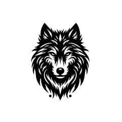 Fototapeta premium Wolf head in black and white isolated on white background illustration