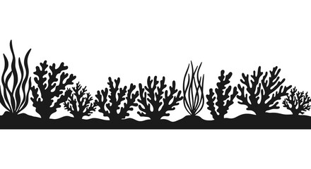Silhouette of Seaweed and Coral Reef Plants on the Ocean Floor