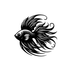 Betta fish illustration isolated on white background in black and white style