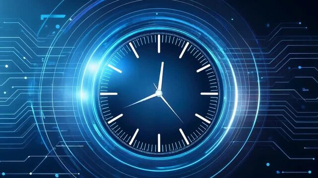 Blue time clock digital technology background vector presentation design, timeline	
