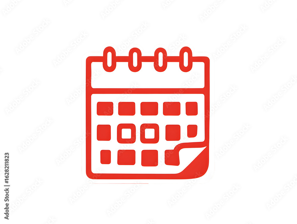 Poster red calendar icon with rounded corners and page curl isolated on a transparent background planning