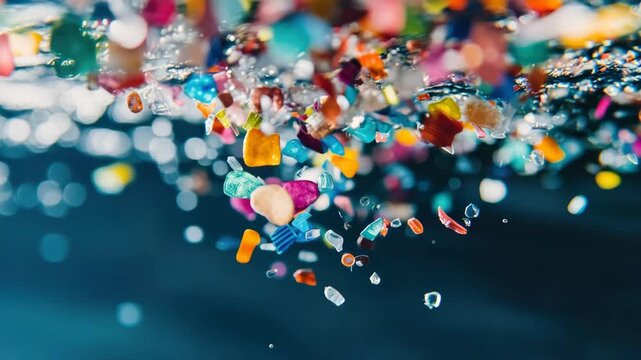 microplastics in the water environmental pollution concept animation