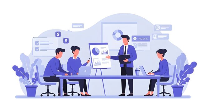 Accountant Presenting Financial Report To Business Team In Boardroom, Explaining Key Metrics, Analyzing Data, And Supporting Strategic Decision-Making For Company Growth And Financial Success - Powered by Adobe