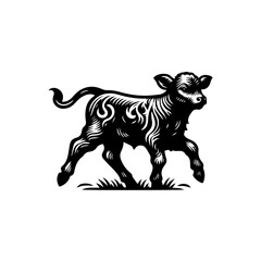 Fototapeta premium Illustration of a calf isolated on white background in vintage style