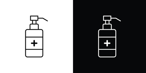 Obraz premium Hand sanitizer icon or logo, simple minimal style. outline doodle icon.