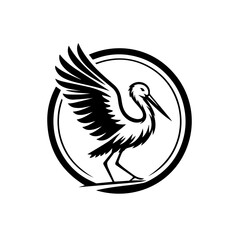 Fototapeta premium Elegant stork with spread wings in a circle isolated on white background