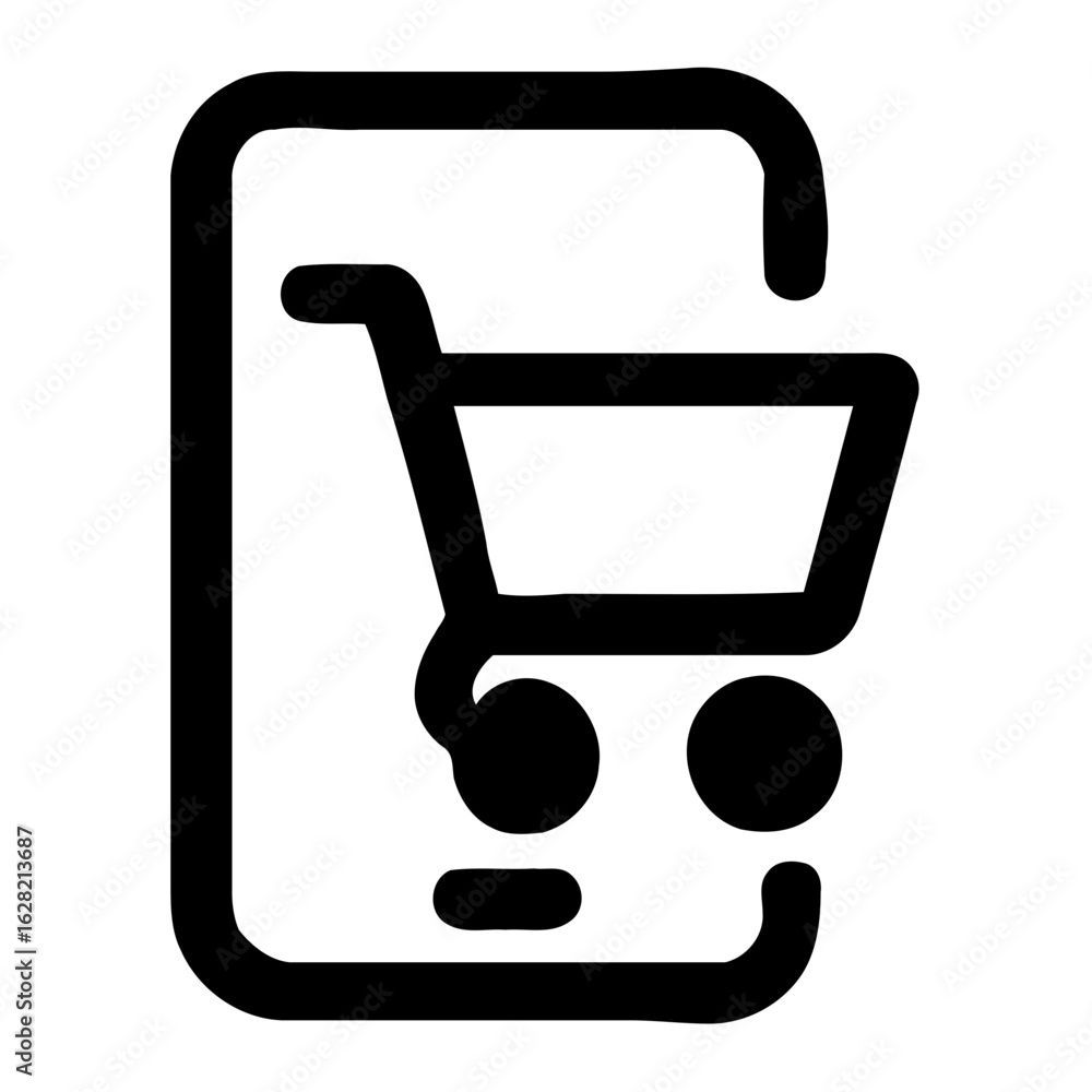 Poster simple handdrawn mobile shopping cart application interface element icon