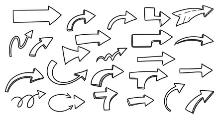 Hand Drawn Arrow Collection with Various Styles and Directions for Design