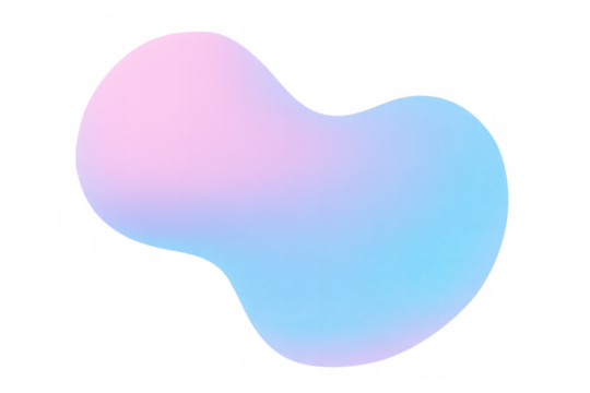 Colorful organic gradient blob featuring rounded fluid lines, floating on transparent backdrop with contemporary design potential