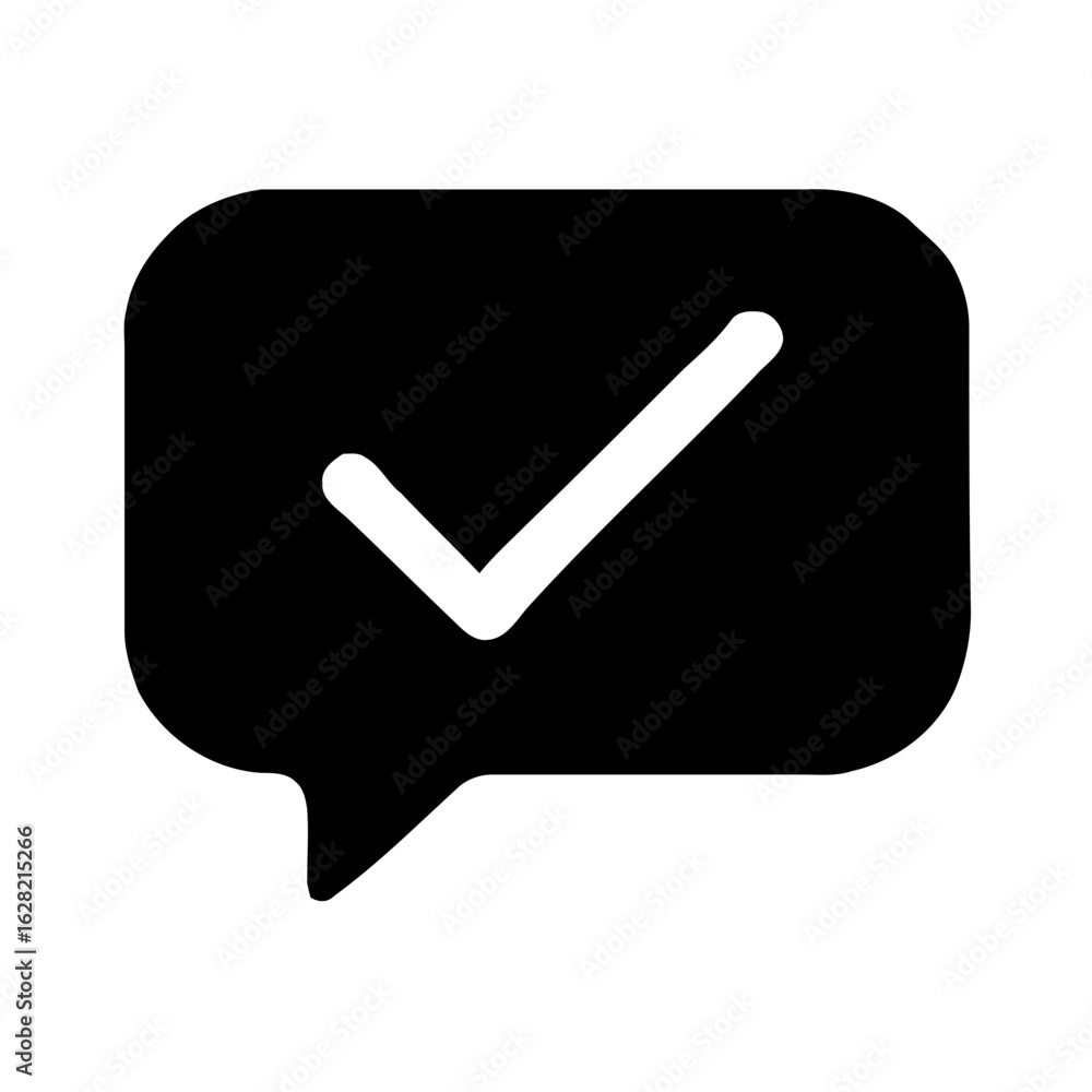 Poster simple bold checkmark inside speech bubble communication icon design