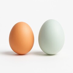 chicken eggs and duck eggs on white background