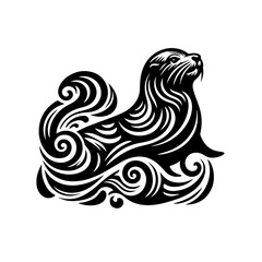 Elegant Sea Lion with Abstract Swirl Pattern.