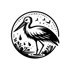 Elegant Stork Wading in Water Illustration.