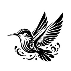 Elegant tribal style hummingbird in flight vector illustration.