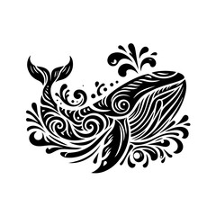 Majestic Whale with Ornate Swirls and Splashes.