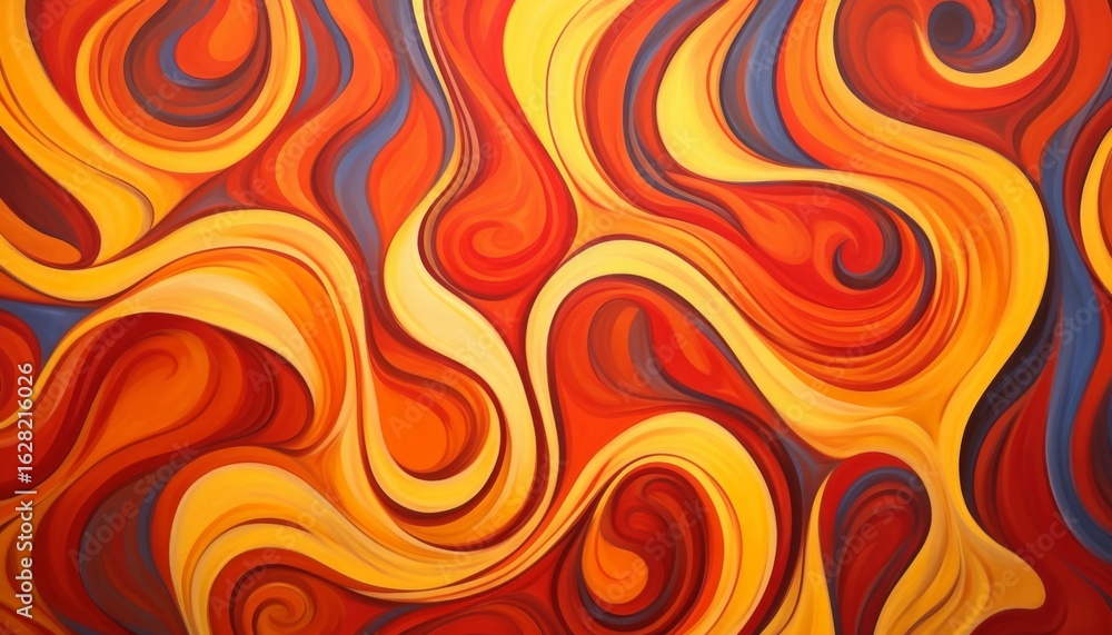 Poster colorful abstract swirl patterns in warm tones create a visually striking and dynamic composition fo