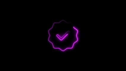 Fototapeta premium Glowing pink verified badge with check mark on a black background verification concept