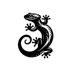 Stylized black gecko lizard with ornamental patterns.