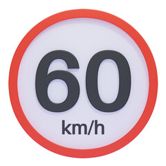 Round 60 km per hour speed limit sign for road safety and traffic regulations