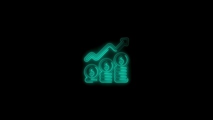 Glowing neon icon representing financial growth and investment success on a black background