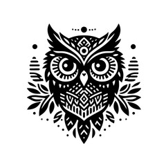 Stylized ornamental owl head illustration.
