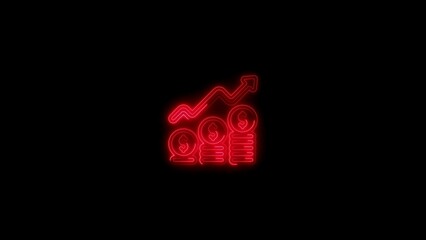Glowing neon financial growth icon depicting rising profits and increasing revenue on black background