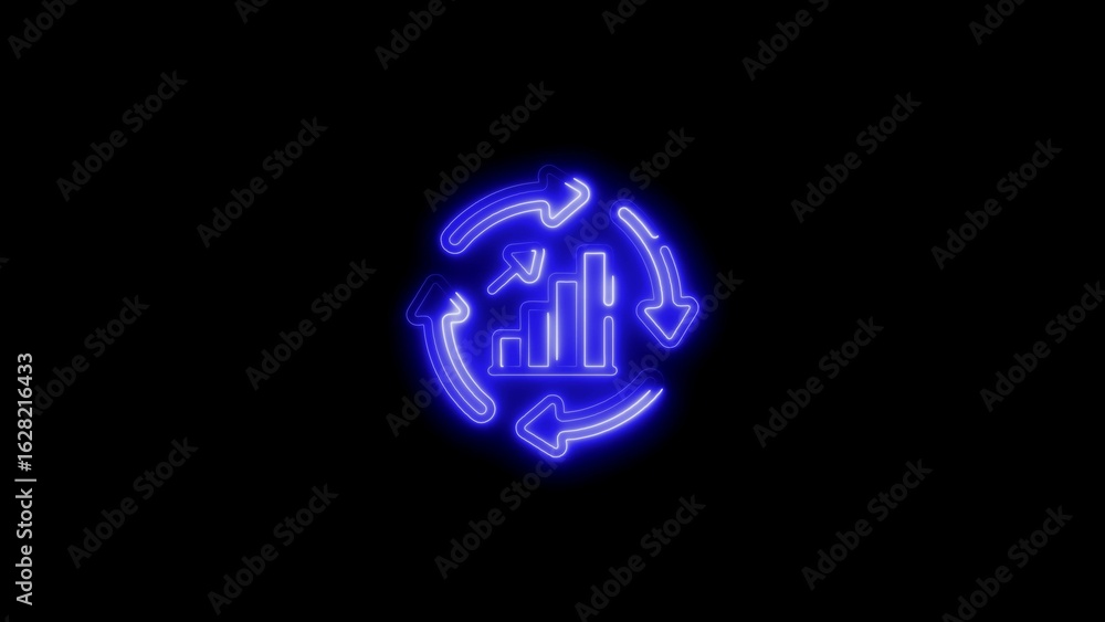 Poster neon style visual representation of the business cycle with statistics and arrows
