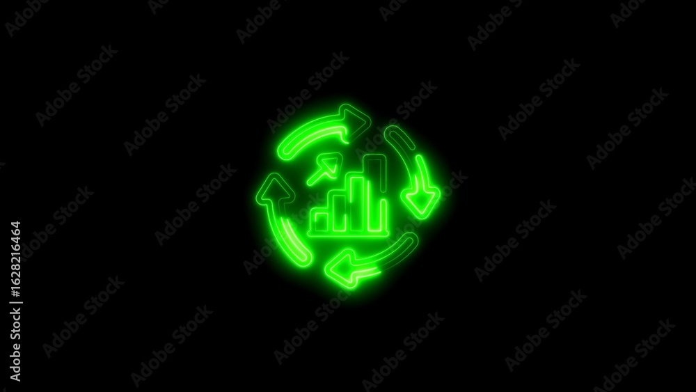 Poster bright green neon loop displaying financial growth concept with a modern minimalist design