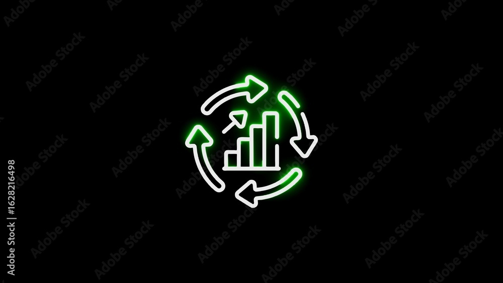 Poster visual representation of growth and progress with circling arrows and a growing chart
