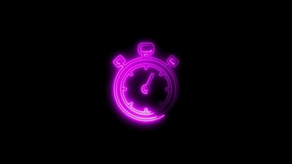 Glowing neon stopwatch icon against a black background representing time and speed