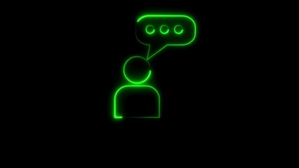 Glowing green neon representation of a person communicating with a speech bubble