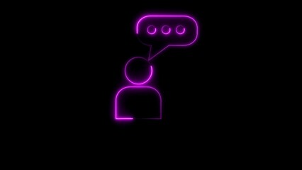 Purple neon silhouette of a person with a speech bubble for communication concepts