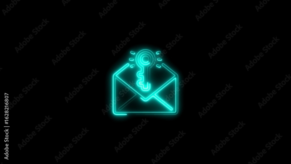 Aufkleber glowing neon email envelope with key symbolizing access and secure communication