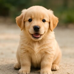 Cute Labrador Retriever Puppy Sitting on the Ground