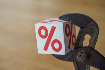 Adjustable pliers press interest rate (percentage sign).Fixed or control low interest rate, cost...