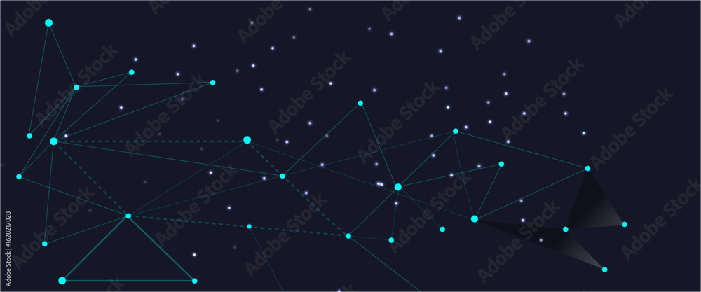 Poster dark blue network background of dots and lines crossing each other, abstract technological backgroun
