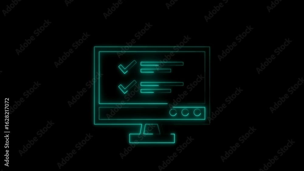 Poster neon style computer screen displaying a checklist with green glowing outline on black background