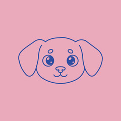 Puppy face with big eyes, Front facing cartoon puppy head with large round eyes and floppy ears outlined in bold vector style