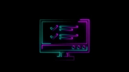 Online checklist and task management symbol illuminated with vibrant neon colored lines