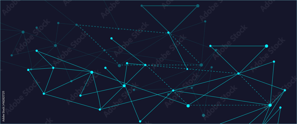 Poster dark blue network background of dots and lines crossing each other, abstract technological backgroun